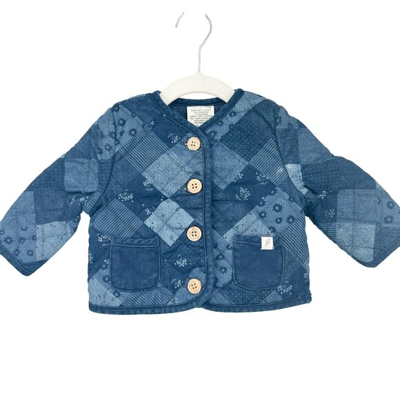 Easy-Peasy Baby Girls Fall Floral Patchwork Button Quilted Jacket Size 6-9M Blue - Picture 1 of 7